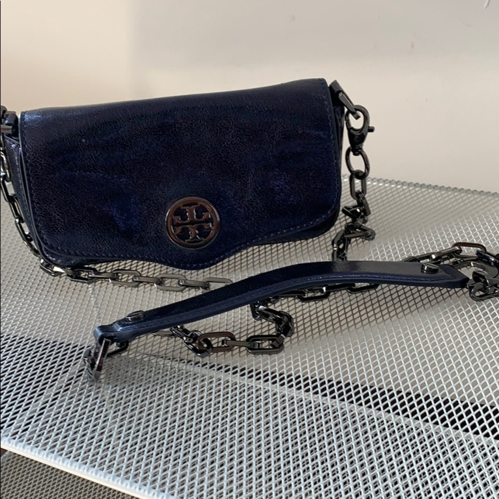 Tory Burch navy metallic mini bag.